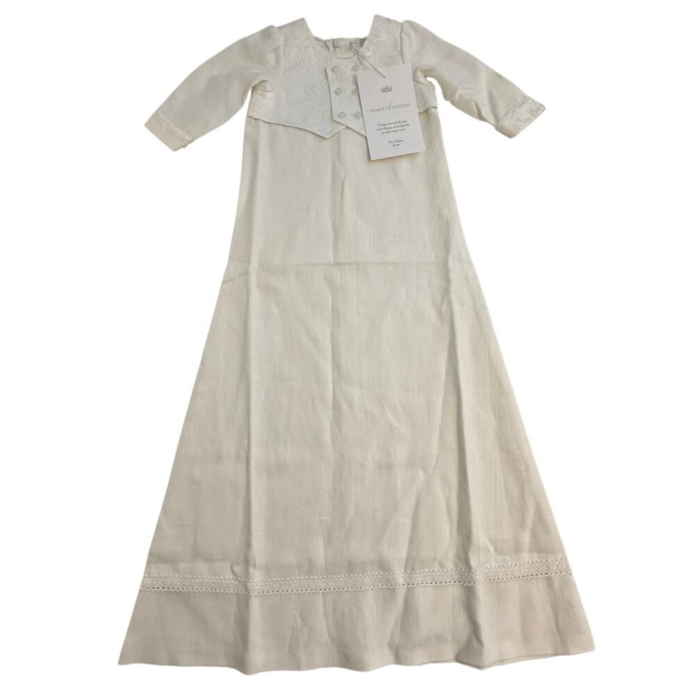 NWT Grace of Sweden Christening Gown Linen Brocade Vest Boys 6-9mo